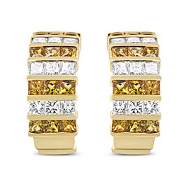 18K Yellow Gold 1 3/4 Cttw Invisible Set Princess Cut Diamond and 2.5mm Yellow Sapphire Huggie Hoop Earrings (F-G Color, VS1-VS2 Clarity)