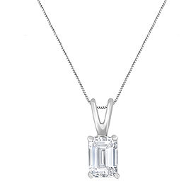 AGS Certified 14K White Gold 1/2 Cttw Emerald-Cut Diamond Solitaire 18" Pendant Necklace with Bale (H-I Color, VVS2-VS1 Clarity)