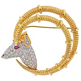 Tiffany & Co. Schlumberger Ruby Diamond Gold Platinum Ibex Brooch Pin