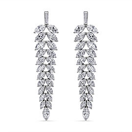 18K White Gold 16.00 Cttw Marquise and Baguette Diamond Leaf Shape Chandelier Drop and Dangle Stud Earrings (F-G Color, VS2-SI1 Clarity)