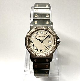 CARTIER SANTOS OCTAGON Quartz 31mm 2 Tone 0.38TCW DIAMOND Watch