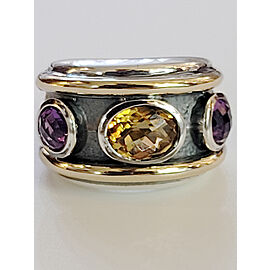 David Yurman Renaissance 3 Stone Citrine & purple Sterling Silver& Goldband ring