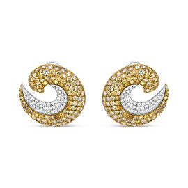 18K Yellow Gold 18.0 Cttw Mixed Fancy Color Pave-Set Diamond Double Swirl Hoop Earrings (Mixed Color, VS2-SI1 Clarity)