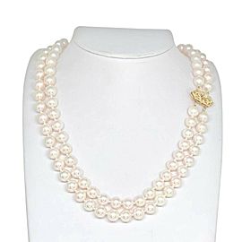 Diamond Akoya Pearl Necklace 8 mm 14k Gold 17 in 2-Strand Certified $9,750