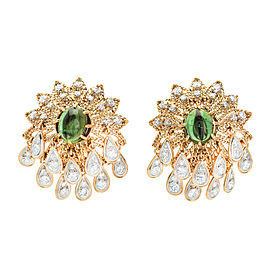 18K Yellow and White Gold Green Tourmaline & Diamond Earrings