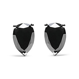 14K White Gold 1/2 Cttw Treated Black Pear Shaped Solitaire Diamond 3 Prong Stud Earrings (Black Color, VS2-SI1 Clarity)
