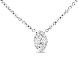 14K White Gold 1/3 Cttw Round Diamond Marquise Shaped Station Necklace - (H-I Color, SI1-SI2 Clarity) - 18"