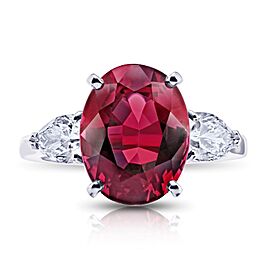 David Gross Oval Red Spinel and Diamond Platinum Ring