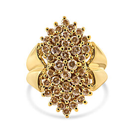 14K Yellow Gold Plated .925 Sterling Silver 1 1/2 Cttw Diamond Cluster Ring (Champagne Color, I2-I3 Clarity) - Size 7