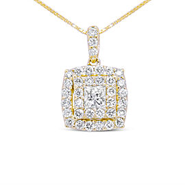 14K Yellow Gold 1/2 Cttw Round and Princess-Cut Diamond Double Halo 18" Pendant Necklace (H-I Color, SI2-I1 Clarity)