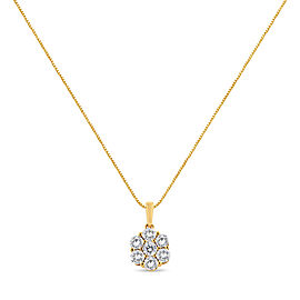 14K Yellow Gold 2.00 Cttw Brilliant Round-Cut Diamond 7 Stone Flower Cluster 18" Pendant Necklace (H-I Color, SI2-I1 Clarity)