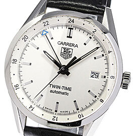 TAG HEUER Carrera twin time Stainless Steel/leather Automatic Watch Skyclr