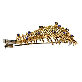Gold Diamond Sapphire Feather Brooch Pin