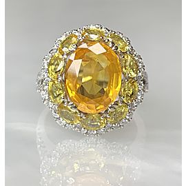 18K White Gold Oval Cut Yellow Sapphire Diamond Ring
