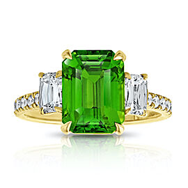 David Gross Emerald Cut Green Tsavorite and Diamond 18K YG Ring