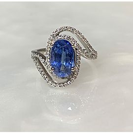 14K White Gold Oval Cut Blue Sapphire Diamond Ring $6,534 SALE