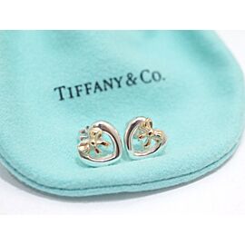 Tiffany & Co Sterling Silver/18K Yellow Gold Ribbon Bow Stud Earrings