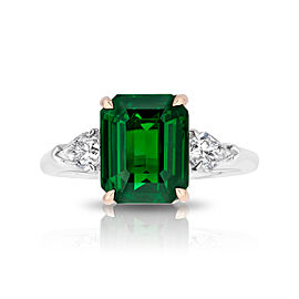 David Gross Emerald Cut Green Tsavorite and Diamond Platinum Ring