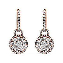 18K Rose Gold 1 1/2 Cttw Round Shaped Diamond Composite Drop and Dangle Leverback Earrings (F-G Color, VS1-VS2 Clarity)