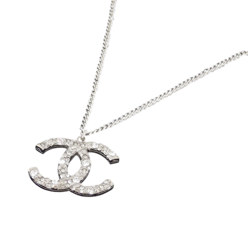 Chanel Silver Tone Hardware And Rhinestone CC Logo Necklace | Chanel | Buy  at TrueFacet