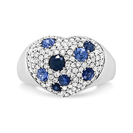 18K White Gold Blue Sapphire and 5/8 Cttw Diamond Cluster Heart Shaped Ring (F-G Color, VS1-VS2 Clarity) - Size 7.5