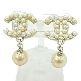 Chanel Black Gold Cc Dangle Pearl Earrings