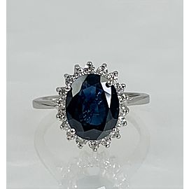 14K White Gold Oval Shaped Blue Sapphire Diamond Engagement Ring