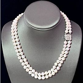 Diamond Akoya Pearl 2-Strand Necklace 14k Gold 18" 7.5mm Certified $9,750
