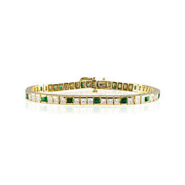 6.20 Carat Total Weight Emerald and Diamond Yellow Gold Tennis Bracelet