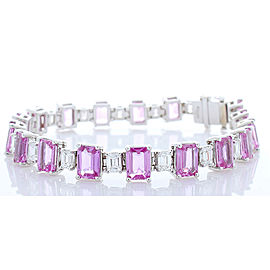 20.47 Carat Total Emerald Cut Pink Sapphire and Diamond Bracelet in White Gold
