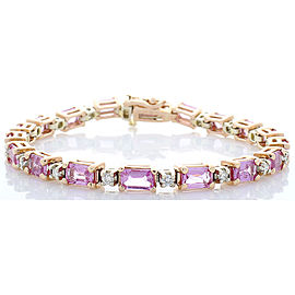 Heritage Gem Studio 10.85 Carat Total Emerald Cut Pink Sapphires and Diamond Two-Tone Bracelet
