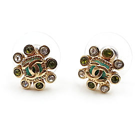 Chanel Gold-Tone Metal CC Clear Green Crystal Earrings