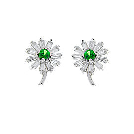 1.20 Carat Total Emerald and Baguette Diamond Earrings in 14 Karat White Gold