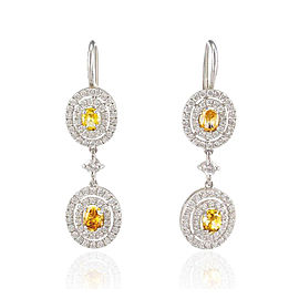 Heritage Gem Studio GIA Certified 1.33 Carat Total Oval Fancy Yellow Diamond Dangle Earrings