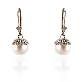 White Pearl and Diamond Earrings in 14 Karat White Gold