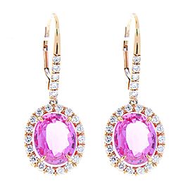 6.04 Carat Oval Pink Sapphire and Diamond Earrings in 18 Karat Rose Gold