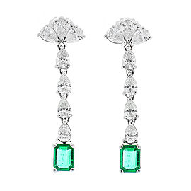5.29 Carat Total Pear Shape Diamonds and Emerald Earrings in 14 Karat White Gold