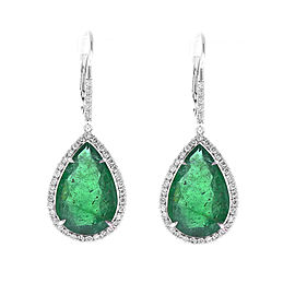 PGS Certified 15.93 Carat Total Pear Shape Emerald and Diamond Gold Earrings