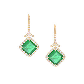 6.19 Carat Total Emerald and Diamond Dangle Earrings in 18 Karat Yellow Gold
