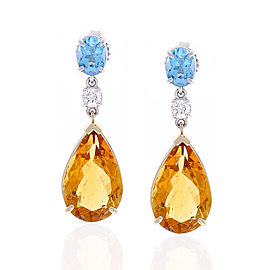 12.89 Carat Total Pear shape Citrine and Diamond Two Tone Earrings In 14k Gold