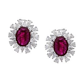 5.65 Carat Total Oval Ruby and Diamond Earrings in 18 Karat White Gold
