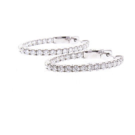 1.98 Carat Total Diamond In and Out Hoop Earrings in 14 Karat White Gold