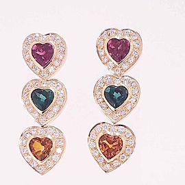 15 Carat Total Heart Shape Tourmaline and Diamond Earrings in 14 Karat Gold