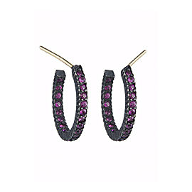 Yossi Harari Jewelry Oxidized Gilver Ruby Pavé Lilah Hoop Earrings
