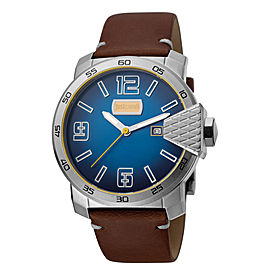 Just Cavalli Men's Rock Blod XXL D.Blue Dial Calfskin Leather Watch