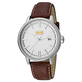 Just Cavalli Men's Relaxed Patch Silver Dial Calfskin Leather Watch