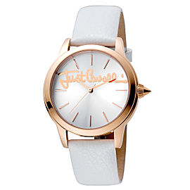 Just Cavalli Women's Logo Silver Dial Calfskin Leather Watch