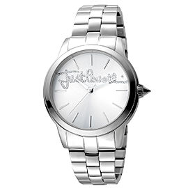 Just Cavalli Women's Logo Mohair Silver Dial Stainless Steel Watch