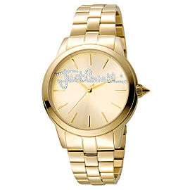 Just Cavalli Women's Logo Mohair Gold Dial Stainless Steel Watch