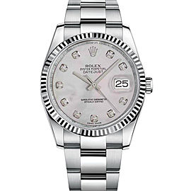 Rolex New Style Datejust Stainless Steel Fluted Bezel & Custom Mother of Pearl Diamond Dial on Oyster Bracelet